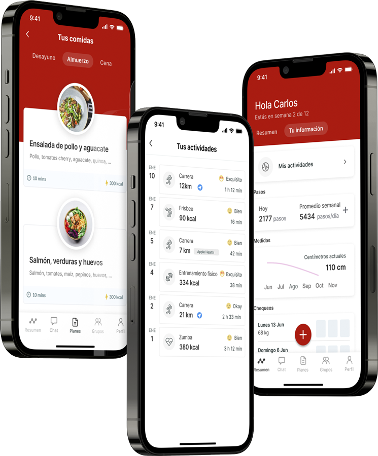 Un mockup de la app de coaching mostrando las funciones.